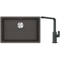 Franke Maris zlewozmywak granitowy 65,3x43,3 cm łupkowy szary z baterią kuchenną Mythos czarna stal szlachetna (1250716376, 1150550441)