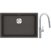 Franke Maris zlewozmywak granitowy 65,3x43,3 cm łupkowy szary z baterią kuchenną Pescara L Slide-In chrom (1250716376, 1150538940)