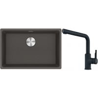 Franke Maris zlewozmywak granitowy 65,3x43,3 cm łupkowy szary z baterią kuchenną Urban czarny mat (1250716376, 1150627523)
