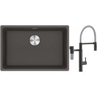 Franke Maris zlewozmywak granitowy 65,3x43,3 cm łupkowy szary z baterią kuchenną Vital Semi-Pro czarny mat/stal (1250716376, 1200621313)