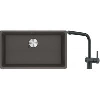 Franke Maris MRG 110-72 zlewozmywak granitowy 75,3x43,3 cm szary/grafitowy/onyx z baterią kuchenną Atlas czarna stal szlachetna (1250716377, 1150550427)