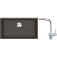 Franke Maris MRG 110-72 zlewozmywak granitowy 75,3x43,3 cm szary/grafitowy/onyx z baterią kuchenną Atlas stal szlachetna (1250716377, 1150521439)