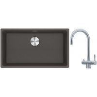 Franke Maris MRG 110-72 zlewozmywak granitowy 75,3x43,3 cm szary/grafitowy/onyx z baterią kuchenną Eos stal szlachetna (1250716377, 1200179979)