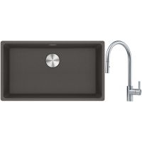Franke Maris MRG 110-72 zlewozmywak granitowy 75,3x43,3 cm szary/grafitowy/onyx z baterią kuchenną Eos stal szlachetna (1250716377, 1150590045)
