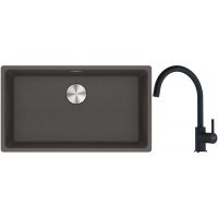 Franke Maris MRG 110-72 zlewozmywak granitowy 75,3x43,3 cm szary/grafitowy/onyx z baterią kuchenną Lina czarny mat (1250716377, 1150626019)