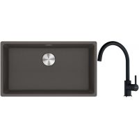 Franke Maris MRG 110-72 zlewozmywak granitowy 75,3x43,3 cm szary/grafitowy/onyx z baterią kuchenną Lina onyx (1250716377, 1150626020)