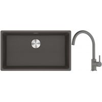 Franke Maris MRG 110-72 zlewozmywak granitowy 75,3x43,3 cm szary/grafitowy/onyx z baterią kuchenną Lina kamienny szary (1250716377, 1150626022)