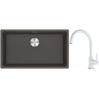 Franke Maris MRG 110-72 zlewozmywak granitowy 75,3x43,3 cm szary/grafitowy/onyx z baterią kuchenną Lina biały polarny (1250716377, 1150626024)