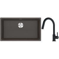 Franke Maris MRG 110-72 zlewozmywak granitowy 75,3x43,3 cm szary/grafitowy/onyx  z baterią kuchenną Lina czarny mat (1250716377, 1150626053)