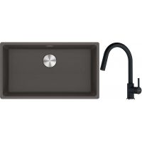Franke Maris MRG 110-72 zlewozmywak granitowy 75,3x43,3 cm szary/grafitowy/onyx z baterią kuchenną Lina onyx (1250716377, 1150626055)