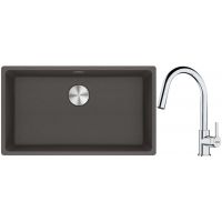 Franke Maris MRG 110-72 zlewozmywak granitowy 75,3x43,3 cm szary/grafitowy/onyx  z baterią kuchenną Lina chrom (1250716377, 1150693229)