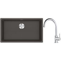 Franke Maris MRG 110-72 zlewozmywak granitowy 75,3x43,3 cm szary/grafitowy/onyx z baterią kuchenną Lina chrom (1250716377, 1150693228)