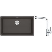 Franke Maris MRG 110-72 zlewozmywak granitowy 75,3x43,3 cm szary/grafitowy/onyx z baterią kuchenną Lina chrom (1250716377, 1150712420)