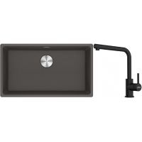 Franke Maris MRG 110-72 zlewozmywak granitowy 75,3x43,3 cm szary/grafitowy/onyx z baterią kuchenną Lina czarny mat (1250716377, 1150712435)