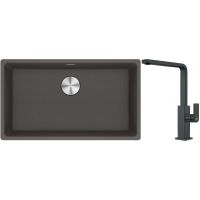 Franke Maris MRG 110-72 zlewozmywak granitowy 75,3x43,3 cm szary/grafitowy/onyx z baterią kuchenną Mythos czarna stal szlachetna (1250716377, 1150550441)