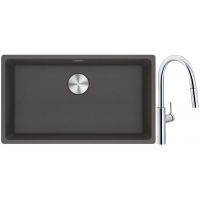 Franke Maris MRG 110-72 zlewozmywak granitowy 75,3x43,3 cm szary/grafitowy/onyx z baterią kuchenną Pescara L Slide-In chrom (1250716377, 1150538940)
