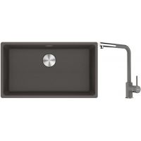 Franke Maris MRG 110-72 zlewozmywak granitowy 75,3x43,3 cm szary/grafitowy/onyx z baterią kuchenną Sirius Side chrom (1250716377, 1150668280)