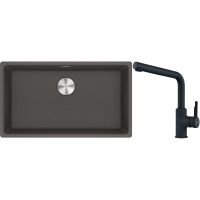 Franke Maris MRG 110-72 zlewozmywak granitowy 75,3x43,3 cm szary/grafitowy/onyx z baterią kuchenną Urban czarny mat (1250716377, 1150627523)