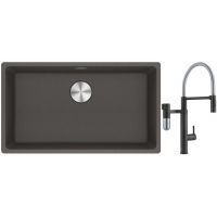Franke Maris MRG 110-72 zlewozmywak granitowy 75,3x43,3 cm szary/grafitowy/onyx z baterią kuchenną Vital Semi-Pro czarny mat/stal (1250716377, 1200621313)