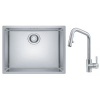 Zestaw Franke Maris zlewozmywak stalowy 50x40 cm z baterią kuchenną Kubus Pull-Out jedwab/stal (1220543996, 1150529207)