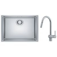 Zestaw Franke Maris zlewozmywak stalowy 50x40 cm z baterią kuchenną Leda Neo Pull-Out jedwab/ stal (1220543996, 1150590047)