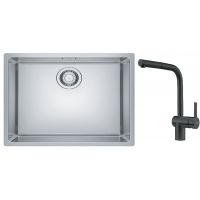 Zestaw Franke Maris zlewozmywak stalowy 50x40 cm z baterią Atlas Neo jedwab, czarna stal szlachetna (1220543996, 1150550427)