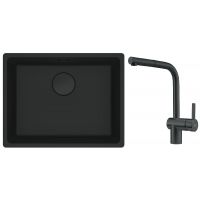 Zestaw Franke Maris zlewozmywak granitowy 52x40 cm z baterią kuchenną Atlas Neo czarny mat/czarna stal szlachetna (1250697759, 1150550427)