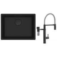 Zestaw Franke Maris zlewozmywak granitowy 52x40 cm z baterią kuchenną Vital Semi-Pro czarny mat/czarny mat stal (1250697759, 1200621313)
