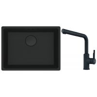 Zestaw Franke Maris zlewozmywak granitowy 52x40 cm z baterią kuchenną Urban Pull-Out czarny mat (1250697759, 1150627523)