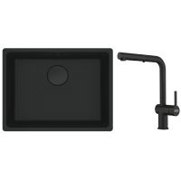 Zestaw Franke Maris zlewozmywak granitowy 52x40 cm z baterią kuchenną Active czarny mat (1250697759, 1150653382)