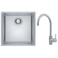 Zestaw Franke Maris zlewozmywak stalowy 40x40 cm z baterią kuchenną Eos Neo stal szczotkowana/ stal szlachetna (1220543995, 1150590044)