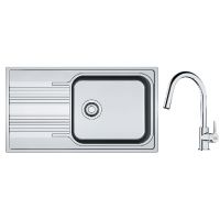 Zestaw Franke Smart zlewozmywak stalowy 86x50 cm z baterią kuchenną Pull-Out len/chrom (1010368324, 1150693229)