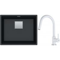 Franke Kanon KNG 110-52 zlewozmywak 52x42 cm Fragranite onyx z baterią kuchenną Lina Pull-Out biały polarny (1250528612, 1150626081)