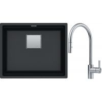 Franke Kanon KNG 110-52 zlewozmywak 52x42 cm Fragranite onyx z baterią kuchenną Eos Neo stal szlachetna (1250528612, 1150590045)