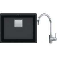 Franke Kanon KNG 110-52 zlewozmywak 52x42 cm Fragranite onyx z baterią kuchenną Eos Neo stal szlachetna (1250528612, 1150590044)