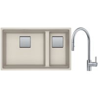 Franke Kanon KNG 120 zlewozmywak 76x46 cm Fragranite orzechowy z baterią kuchenną Eos Neo stal szlachetna (1250528634, 1150590045)