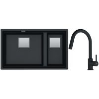 Franke Kanon KNG 120 zlewozmywak 76x46 cm Fragranite onyx z baterią kuchenną Lina Pull-Out czarny mat (1250528636, 1150626053)
