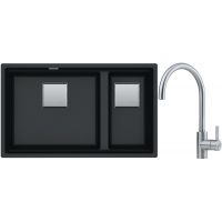 Franke Kanon KNG 120 zlewozmywak 76x46 cm Fragranite onyx z baterią kuchenną Eos Neo stal szlachetna (1250528636, 1150590044)