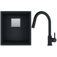 Franke Kanon KNG 110-37 zlewozmywak 37x42 cm z Fragranite czarny mat z baterią kuchenną Lina Pull-Out czarny mat (1250633001, 1150626053)