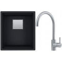 Franke Kanon KNG 110-37 zlewozmywak 37x42 cm z Fragranite czarny mat z baterią kuchenną Eos Neo stal szlachetna (1250633001, 1150590044)
