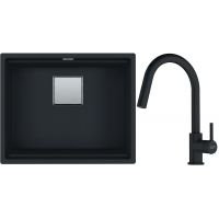 Franke Kanon KNG 110-52 zlewozmywak 52x42 cm Fragranite czarny mat z baterią kuchenną Lina Pull-Out czarny mat (1250633002, 1150626053)