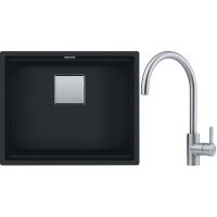 Franke Kanon KNG 110-52 zlewozmywak 52x42 cm Fragranite czarny mat z baterią kuchenną Eos Neo stal szlachetna (1250633002, 1150590044)