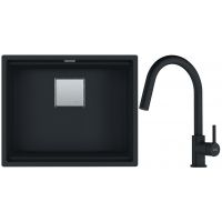 Franke Kanon KNG 110-62 zlewozmywak 62x42 cm Fragranite czarny mat z baterią kuchenną Lina Pull-Out czarny mat (1250633003, 1150626053)