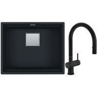 Franke Kanon KNG 110-62 zlewozmywak 62x42 cm Fragranite czarny mat z baterią kuchenną Active Neo czarny mat (1250633003, 1150653404)