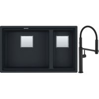 Franke Kanon KNG 120 zlewozmywak 76x46 cm Fragranite czarny mat z baterią kuchenną Pescara 360 czarny mat (1250633004, 1150545136)
