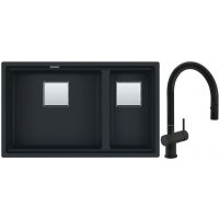 Franke Kanon KNG 120 zlewozmywak 76x46 cm Fragranite czarny mat z baterią kuchenną Active Neo czarny mat (1250633004, 1150653404)