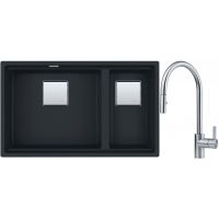 Franke Kanon KNG 120 zlewozmywak 76x46 cm Fragranite czarny mat z baterią kuchenną Eos Neo stal szlachetna (1250633004, 1150590045)