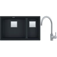 Franke Kanon KNG 120 zlewozmywak 76x46 cm Fragranite czarny mat z baterią kuchenną Eos Neo stal szlachetna (1250633004, 1150590044)
