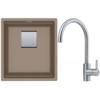 Franke Kanon KNG 110-37 zlewozmywak 37x42 cm Fragranite cappuccino z baterią kuchenną Eos Neo stal szlachetna (1250528629, 1150590044)