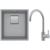 Franke Kanon KNG 110-37 zlewozmywak 37x42 cm Fragranite kamienny szary z baterią kuchenną Eos Neo stal szlachetna (1250528631, 1150590044)